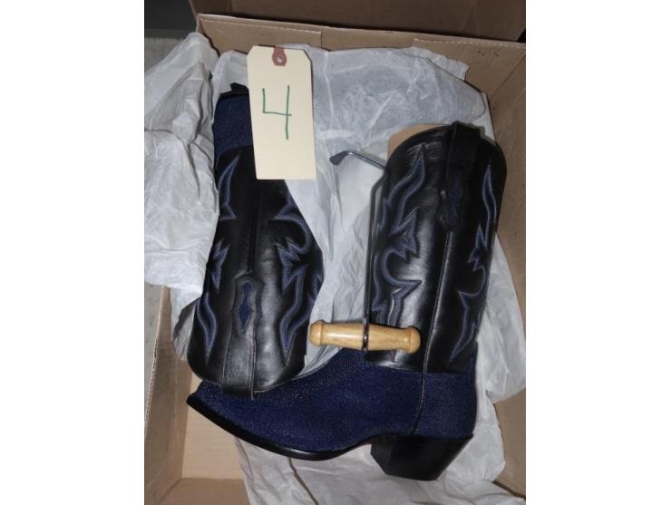 Cowboy Boots (Black/Blue Stitching)