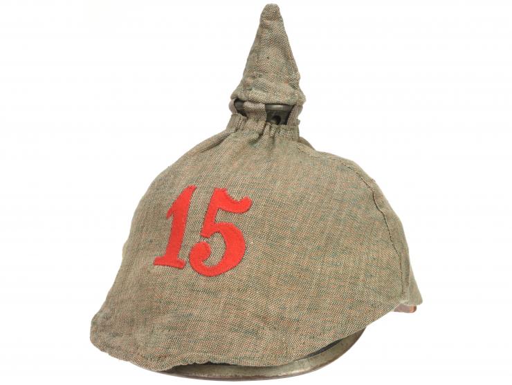 Imperial German Infantry Regiment 15 Helmet Cover w/ Prussian Helmet