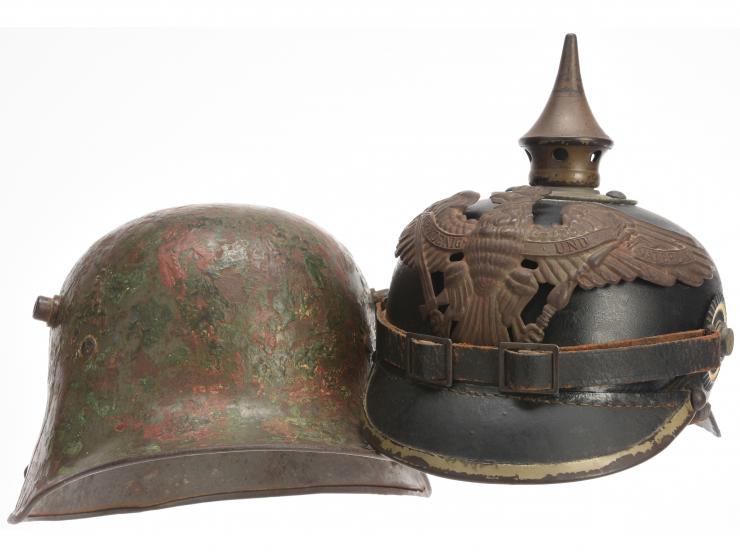 Imperial German Headgear Lot including Pickelhaube & M16 Steel Helmet
