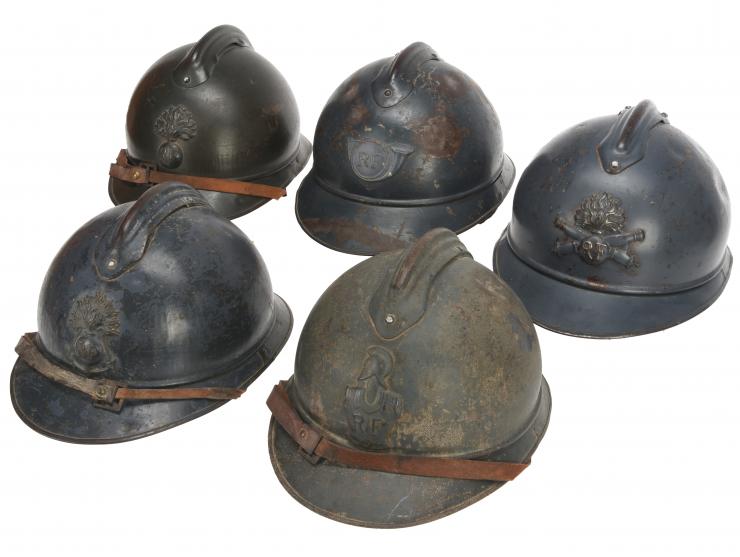 French WWI Adrian Helmet Lot: Five Helmets