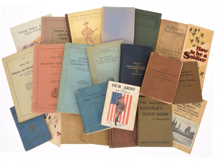 WWI US Army Manual & Book Lot: 20+ Books Including Elements of Trench Warfare & Bayonet Training