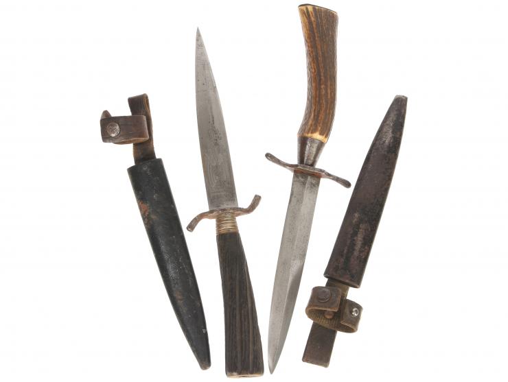 Imperial German WWI Stag Handle Close Combat Knife Lot: Two Trench Knives
