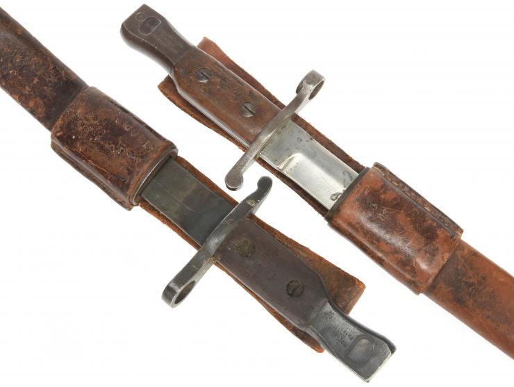 WWI US Marked Canadian Ross Rifle Bayonet Lot: Two Examples