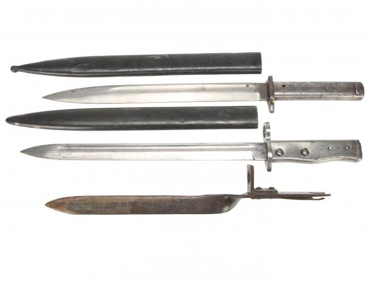 German & Austrian WWI Ersatz Bayonet Lot: Three Bayonets including one Post-War Belgian Bayonet