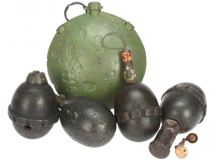 Imperial German WWI Grenade Lot: M1915 Disc & Four Variants of the M.17 Eierhandgranate