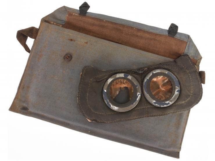 French WWI Tampon P Gas Mask Carrier With Gas Defense Goggles