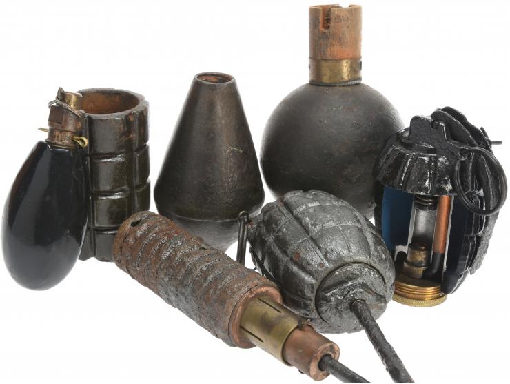WWI British & French (inert) Grenade Lot: Featuring Cut-Away Mills Bomb
