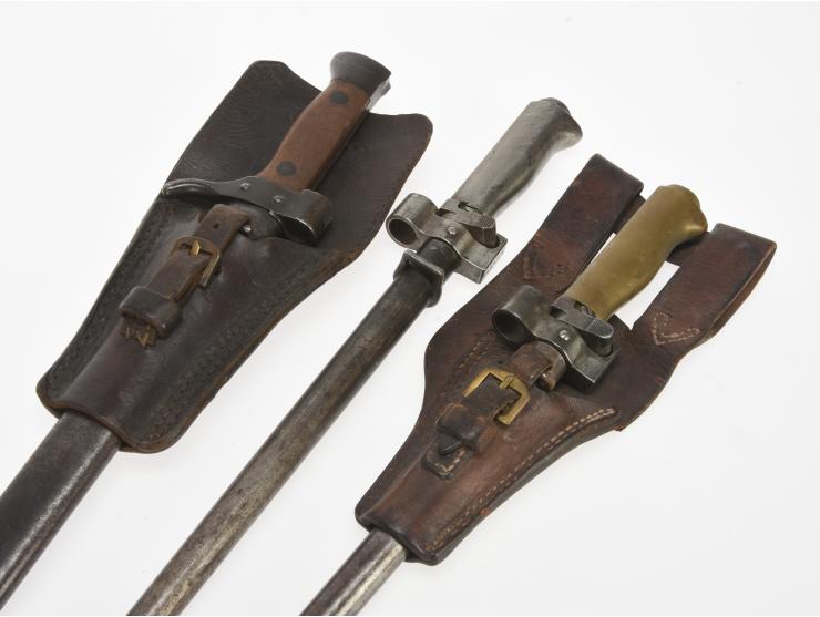 French WWI Bayonets Lot of Three: Two Lebel and One Berthier, Two With Frogs