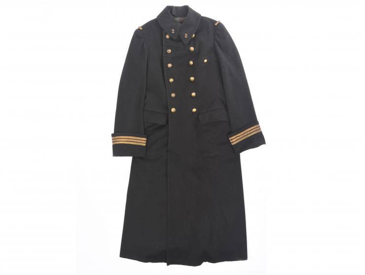 French Pre-War Black Wool Overcoat with Captain Rank Sleeve Insignia
